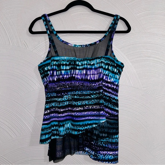 MIRACLESUIT MIRAGE TANKINI SWIM TOP SZ 10 UNDERWIRE SWIMSUIT BLACK STRIPE - Picture 1 of 6